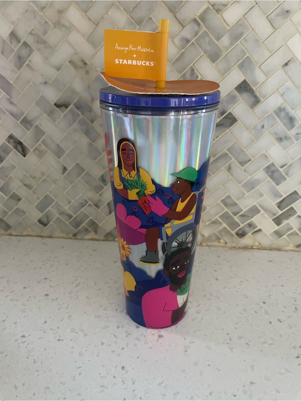 Starbucks 2024 Ananya Rao-Middleton Care In Community Holographic Cold Cup 24oz